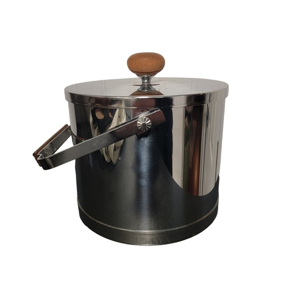 Vintage Atapco Silver MCM Chrome Barware Ice Bucket With Tongs - Picture 3 of 9